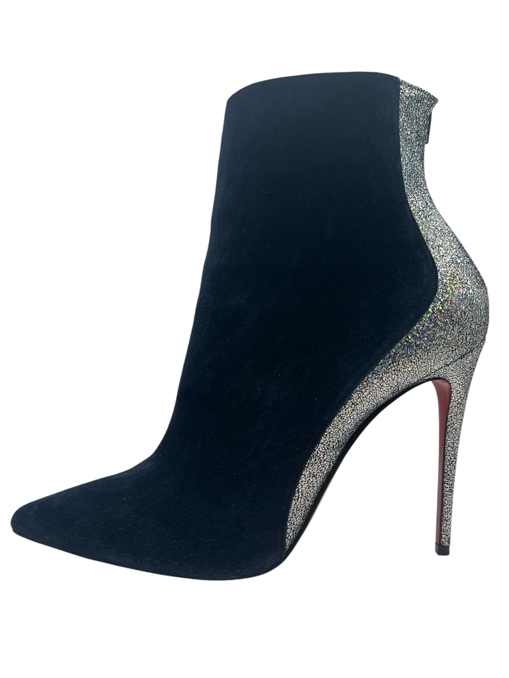 CHRISTIAN LOUBOUTIN Delicotte 100 Ankle Boots Navy Suede/Silver 38.5EU 8.5US